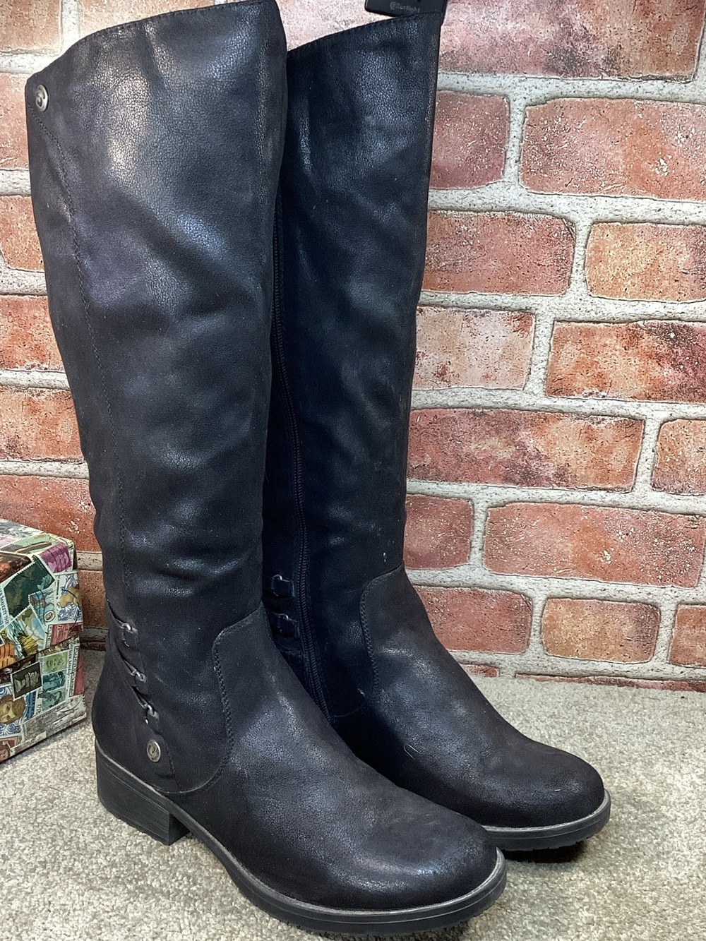 Baretraps Ornella womens black Knee High tall,riding boots size 9.5 wide calf